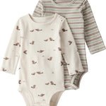 little planet by carter's Baby 2-pack Long Sleeve Bodysuits made with Organic Cotton, Beavers, Stripe, 6M