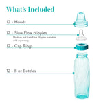 Evenflo Feeding Classic Tinted Plastic Standard Neck Bottles for Baby, Infant and Newborn, Pink/Lavender/Teal, 8 Ounce (Pack of 12)
