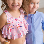 RuffleButts UPF50+ Sun Protective Unisex Long Sleeve Full Zip Rash Guard - Periwinkle Blue, 18-24m
