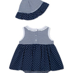 Little Me Clothes for Baby Girls' Navy Daisies Popover and Hat, Medieval Blue, 12 Months