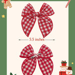 Doboi 8PCS Baby Girls Hair Clips Large Christmas Fable Hair Bows Cotton Linen Bows for Girls Gingham Hair Accessories for Baby Toddlers Kids