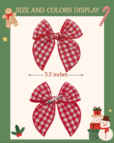 Doboi 8PCS Baby Girls Hair Clips Large Christmas Fable Hair Bows Cotton Linen Bows for Girls Gingham Hair Accessories for Baby Toddlers Kids