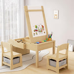 5-in-1 Kids Table and Chairs, Toddler Table and Chair Set with Drawers, Convertible Craft Play Desk with Art Easel & Paper Roll Holder, Children Activity Learning Center with Storage – Nature Wood