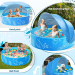 Foldable Kiddie Pool with Canopy: 47in Baby Pool and Beach Tent for Toddlers Infants 6-12 Months and Kids 2-4 Years Old - Portable Water Play with Shade for Outdoor Backyard Beach (Blue-Blue)