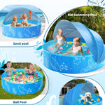 Hikiddy Foldable Kiddie Pool with Canopy: 31.5in/ 47in /63in for Baby Toddler Kids Family - Summer Water Play Pool with Shade - Portable for Outdoor Backyard Beach (Blue-Blue, 47in)
