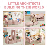 wanan Kids Couch 10PCS, Modular Kids Play Couch for Playroom Bedroom, 10 in 1 Multifunctional Kid Sofa for Playing, Creativing, Sleeping, Indoor Toddler Couches for Boys and Girls(Pink)