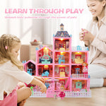 Randhar Doll House for Girls with Lights, 3 Dolls, 4 Floors -13 Rooms, 7 Sets of Furniture and Accessories, Design and Build Gift for 3 4 5 6 7 8+ Year Old Girls