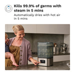 Baby Brezza 10 Minute SuperQuick Bottle Sterilizer + Dryer - Large 8 Bottle Capacity - Steam Sanitization – Universal Fit for All Bottles: Plastic + Glass + Pacifiers + Breast Pump Parts, Stainless
