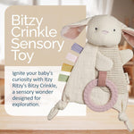 Itzy Ritzy - Bitzy Crinkle Sensory Toy Bunny with Crinkle Sound for Babies & Toddlers - Features Soft Braided Teething Ring & Textured Ribbons, Designed for Ages 0 Months and Up, Bunny
