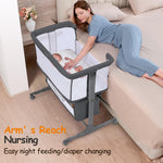 Ezebaby Bedside Bassinet for Baby, Portable Baby Bassinet Bedside Sleeper for Newborn Infants with Wheels Storage Basket, Adjustable 7 Heights and All Mesh Sides