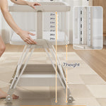 Fodoss Baby Bassinets Bedside Sleeper - Bed Side Bassinet Newborn with Wheels, Storage Tray, 4-Sided Mesh, 7 Height Adjustable, Beige