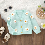 Toddler Baby Girl Sweater Floral Cardigan Knit Long Sleeve Coat Cute Fall Winter Outfits Clothes Infant Newborn (Aqua Blue, 6-9 Months)