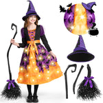 Spooktacular Creations Girls Light Up Bat Witch Tutu Costume, Toddlers Witch Dress with Hat and Broom for Kids Halloween Role Play Themed Parties, Purple Orange, 3T