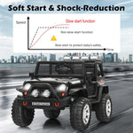 Costzon 2-Seater Ride on Truck, 12V Battery Powered Electric Vehicle w/Remote Control, 2 Speeds, Spring Suspension, LED Light, Horn, Music/ MP3, 2 Doors Open, Ride on Car for Kids (Black)