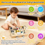 Wooden Busy Board with LED Light–Montessori Baby Learning Toys for Toddlers 1-4, Sensory Activity Board, Travel Toys & Educational Birthday / Christmas Music Gifts for 1+ Year Old Boy (Silver Handle)