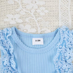 KAFIREN Baby Girl Clothes 3-6 Months Newborn Romper Dress Infant Lace Ruffle Sleeveless Summer Outfits with Headband Blue Flower 3-6 Months 80cm