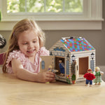 Melissa & Doug Take-Along Wooden Doorbell Dollhouse, Doorbell Sounds, Keys, 4 Poseable Wooden Dolls, 9' H X 6.8' W X 6.8' L