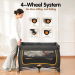 Pamo Babe 6 in 1 Baby Pack and Play with Bassinet - One-Step Setup Travel Crib, Small Portable Playpen for Babies, Portable Baby Bassinet, Changing Table, Toys Bar & Extra Large Storage Bag