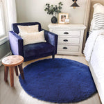 Navy Blue Round Rug 4Ft for Boys Room Bedroom, Washable Circle Area Rugs for Kids Room, Living Room Decor Aesthetic, Fluffy Shag Fur Throw Royal Dark Blue Carpet for Preppy Dorm Playroom Baby Nursery