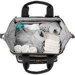 Skip Hop Diaper Bag Backpack: Mainframe Large Capacity Wide Open Structure with Changing Pad & Stroller Attachement, Black with Gold Trim