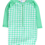 RUGGEDBUTTS Baby/Toddler Boy Swimsuit, One Piece Zipper Rash Guard Sunsuit with UPF 50+ Sun Protection - Spring Bud Gingham, 3-6m