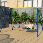 Costzon 2-Pack Kids Swing Combo Set with Swing Seat and Saucer Tree Swing, Swing Seat with Heavy-Duty Steel Chain, Adjustable Hanging Rope, Saucer Tree Swing for Outdoors, Playground