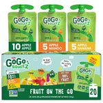 GoGo squeeZ Applesauce and Fruit Puree Variety Pack, Apple, Banana & Strawberry, 3.2 oz (Pack of 20), Unsweetened Fruit Snacks for Kids, Gluten Free, Nut Free and Dairy Free, BPA Free Pouches
