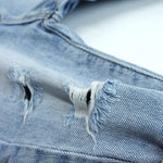 KIDSCOOL SPACE Infant Jeans,Baby Toddler Elastic Waist with D-Ring 4 Ripped Holes Denim Pants,Light Blue,9-12 Months