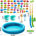 Pool Fishing Toys Games, Water Table Bathtub Toy with Inflatable Pool Pole Rod Net Plastic Floating Fish, Birthday Gifts for Kids Age 3 4 5 6 Year Old,Kids Outdoor Toys