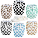 wegreeco Cloth Diapers 6 Pack with 6 Inserts & 1 Wet Bag, Washable Cloth Diapers for Babies, One Size Adjustable Reusable (Checkerboard)