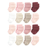 Hudson Baby Unisex Baby Cotton Rich Baby Terry Socks 16-Pack, Solid Pink Neutral, 0-6 Months