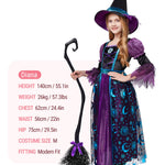 Spooktacular Creations Witch Costume for Girls, Halloween Witch Dress with Broom Hat, Kids Moon Shimmer Costume Set for Wizard Role Play Themed Parties (Medium(8-10 yrs))