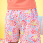 RUGGEDBUTTS Boys UPF50+ Stretch Neon Swim Trunks - Sunset Seashells, 3-6m