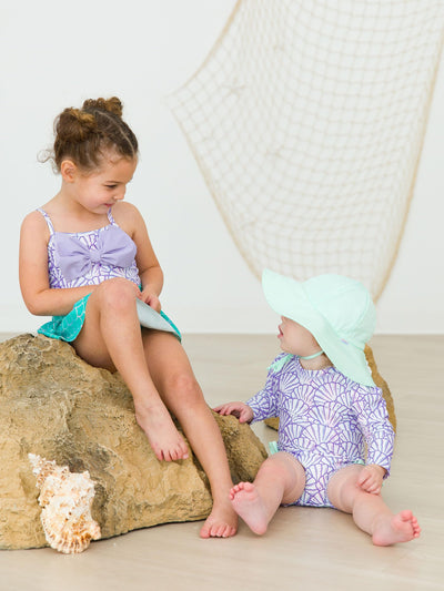 RuffleButts Girls UPF50+ Sun Protection Princess Sleeveless One Piece Swimsuit - Magical Mermaid, 5
