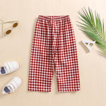 Toddler Baby Boy Girl Gingham Pants Retro Elastic Waist Checkered Plaid Long Pants Casual Sweatpants Bottoms (Wine Red, 9-12 Months)