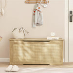 usikey 39.4” Storage Chest, Toy Box with 2 Safety Hinges, Toy Chest for Bedroom, Storage Bench with Storage, Shoe Bench, Supports 220 lb, for Living Room, Entryway, Natural