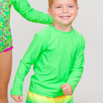 RUGGEDBUTTS® Baby/Toddler Boys Long Sleeve Rash Guard Swim Shirt w/UPF 50+ - Neon Lime, 2T