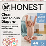 The Honest Company Clean Conscious Diapers for Delicate Skin | Up to 100% Leakproof | Hypoallergenic, Fragrance Free | Gender Neutral | Club Box, Size 1 (8-14 lbs), 78 Count (Prints May Vary)