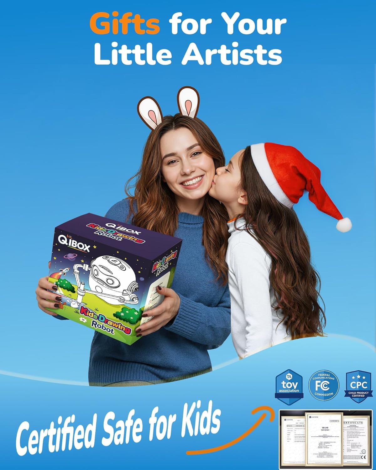 QIBOX Drawing Robot for Kids, 4-in-1 Draw/Learn/Spell/Music Interactive Educational Robot Drawing Machine with 100 Cards & 12 Color Pens,Learning Toys for 3 4 5 6 7 8 Year Old Boys Girls Birthday Xmas