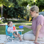 Nuby Easy Go Pop-Up Booster Seat with Removable Tray - 6+ Months - Portable Booster Seat for Floor for Indoor/Outdoor Use - 3-Point Safety Adjustable Straps - Includes Travel Bag - Chevron