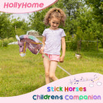 HollyHOME Sequin Unicorn Stick Horse Handcrafted Hobby Horse on a Stick with Wood Wheels Real Pony Neighing and Galloping Sounds Plush Unicorn Toy Pink 36 Inches(AA Batteries Required)