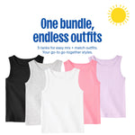 Garanimals Baby & Toddler Girl Solid Tank Tees - Kid's Sleeveless Tank Top - Size 0-3 Months - Black, Light Grey, White, Purple, Pink - 5 Pack