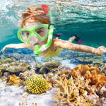 Kids Snorkel Set Dry Top Snorkeling Gear for Kids Youth Boys Girls Junior Age 5-15,Tempered Glass Swimming Diving Mask and Snorkel Set 180 Degree Panoramic View (Green)