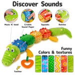 Sumobaby Infant Baby Musical Stuffed Animal Activity Soft Toys with Teether, Multi-Sensory Crinkle, Rattle and Textures, for Tummy Time Newborn 0-3-6-12 Months Boys, Girls, Crocodile (Alligator)