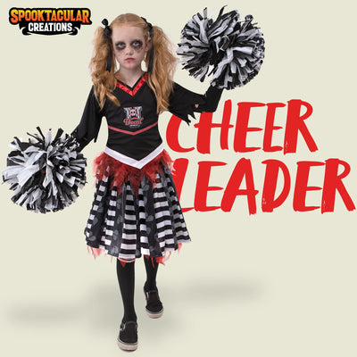 Spooktacular Creations Kids Halloween Cheerleader Costume, Zombie Cheerless Costume for Girls, Dead Cheer Outfit Toddlers for Halloween Scary Spiritless Dress Up Parties, S