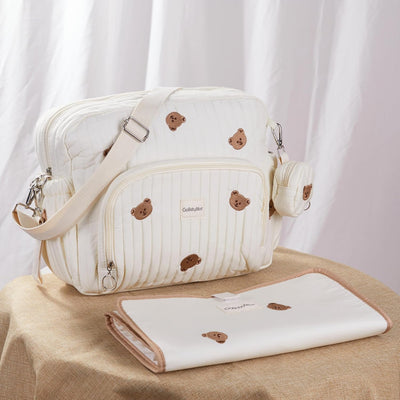 Diaper Bag Backpack, Medium Maternity baby bag & Changing Pad, Insulated Pockets, Stroller Straps & Pacifier Case (Medium - Beige Bears)