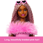 Barbie Deluxe Style Doll #4 in Barbiecore Outfit, Pink and Brown Braids, Soft Pink Top and Pant Set with Furry Collar and Fun Accessories