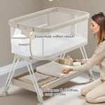 Fodoss Baby Bassinets Bedside Sleeper - Bed Side Bassinet Newborn with Wheels, Storage Tray, 4-Sided Mesh, 7 Height Adjustable, Beige