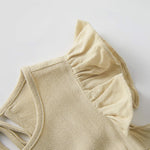 pureborn Toddler Girls Linen Dress Ruffle Halter Sleeveless Casual Summer Dresses Apricot 3T