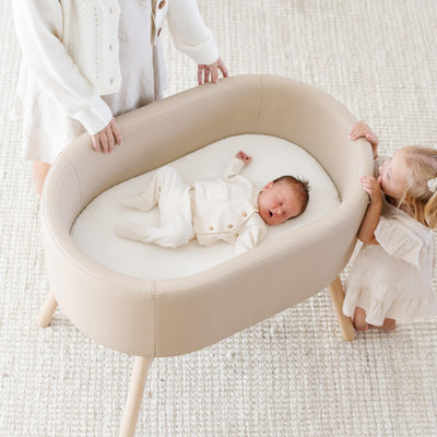babyletto x GATHRE Capsule Bassinet in Vegan Millet Leather, Wipeable & Water Resistant